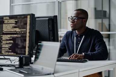 man on computer